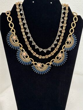 J. Crew Navy and Gold Layered Statement Necklace